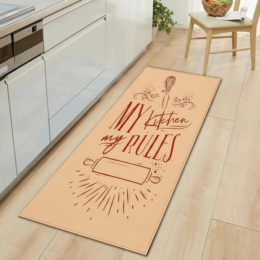 Tapis de Cuisine Beige My Kitchen My Rules