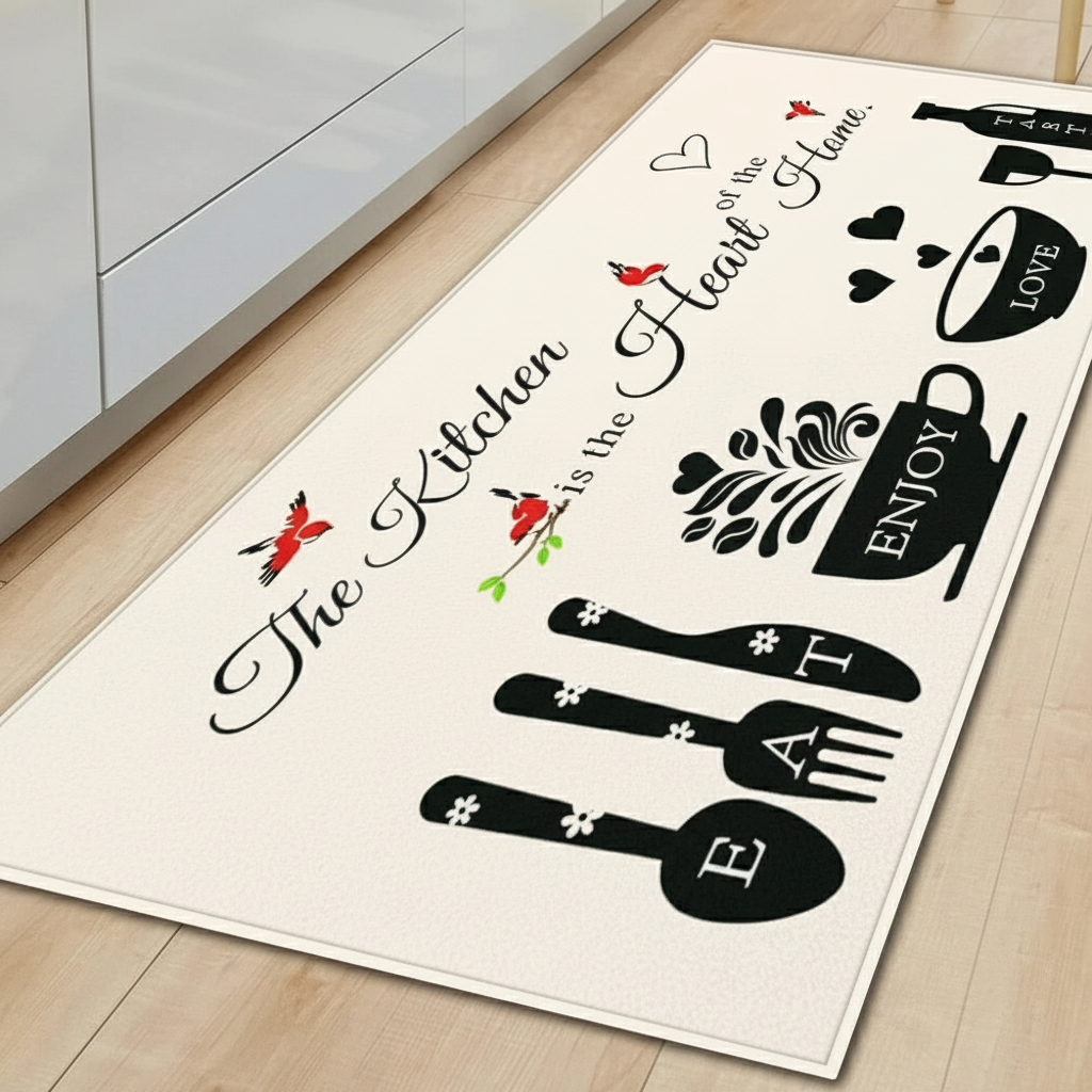 Tapis de Cuisine Élégant The Kitchen Eat Enjoy Love Taste