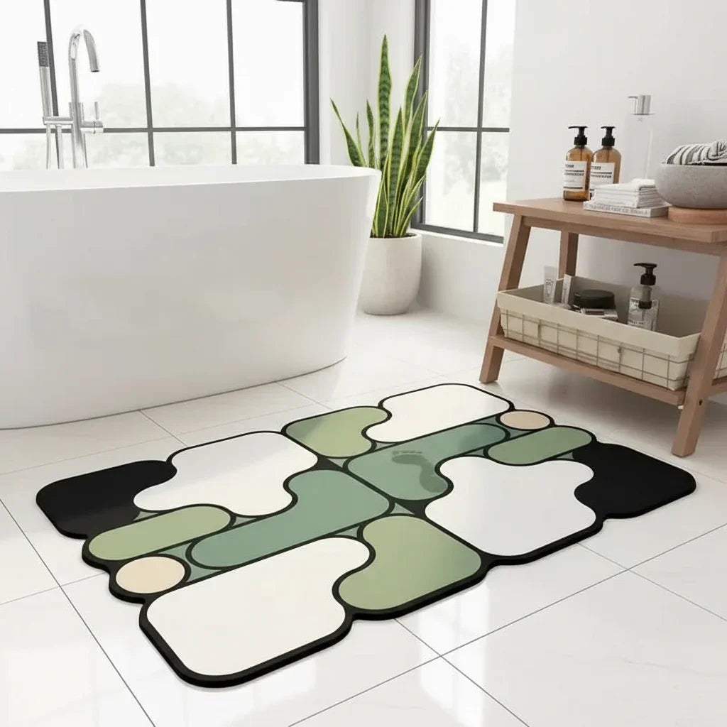 Tapis de sol absorbant diatomées vert pour un intérieur sec et élégant