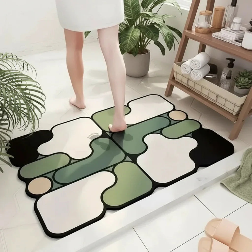 Tapis de sol absorbant diatomées vert pour un intérieur sec et élégant