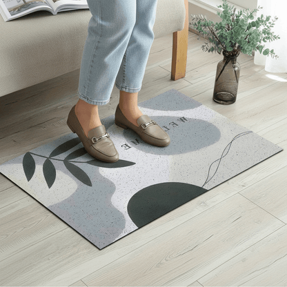 Tapis de sol gris à motif abstrait de feuilles