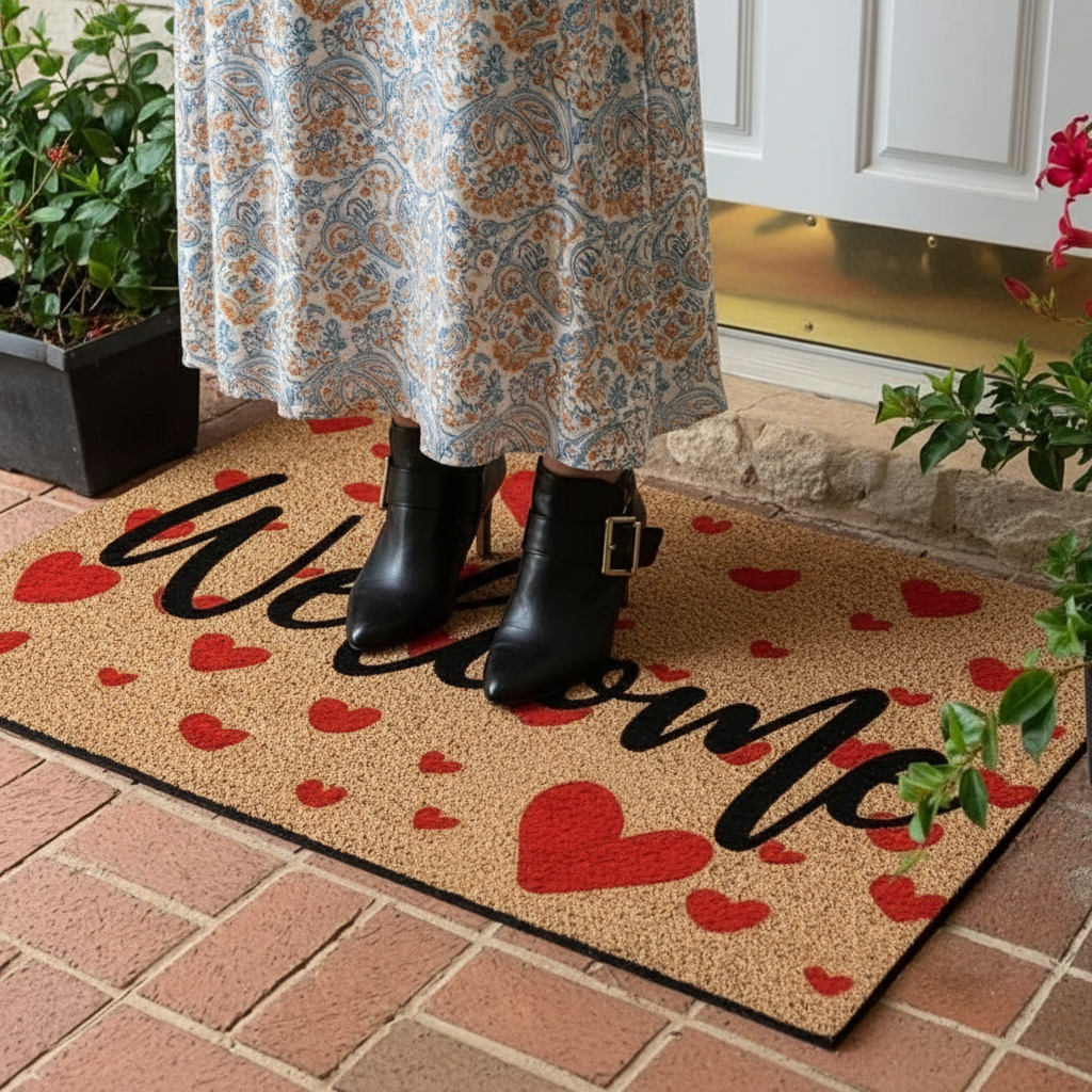 Tapis d'entrée motif cœurs - Femme stylée
