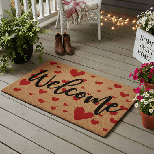 Tapis d'entrée motif cœurs