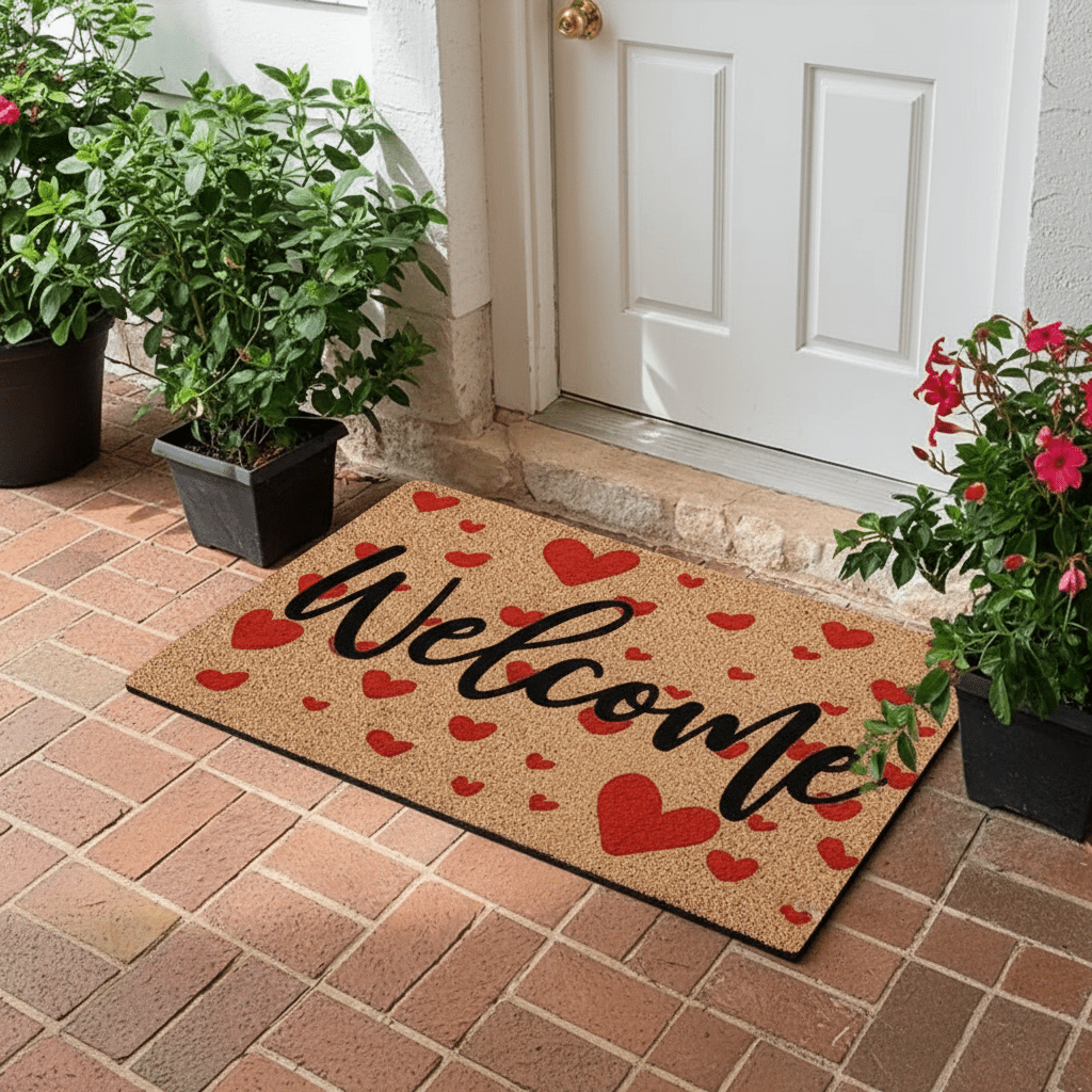 Tapis d'entrée motif cœurs