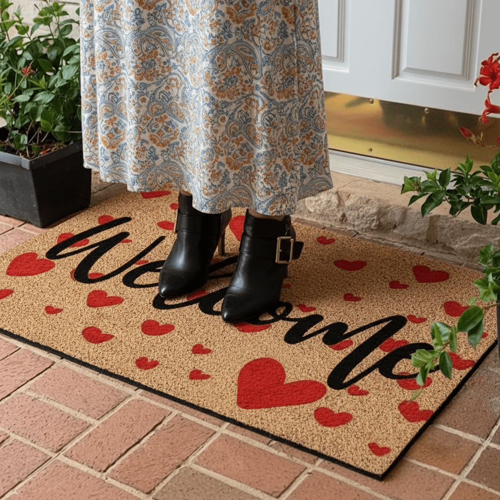 Tapis d'entrée motif cœurs