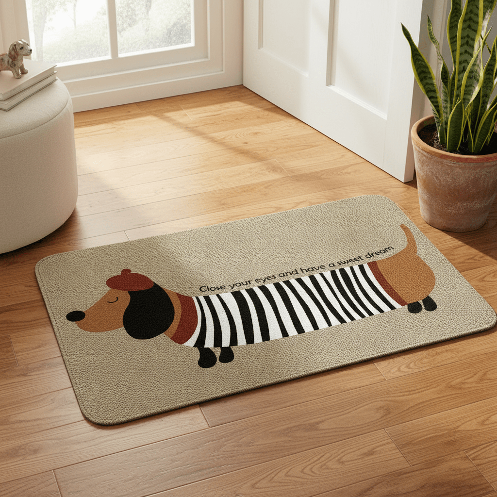 Tapis d'entrée rayé à motif teckel