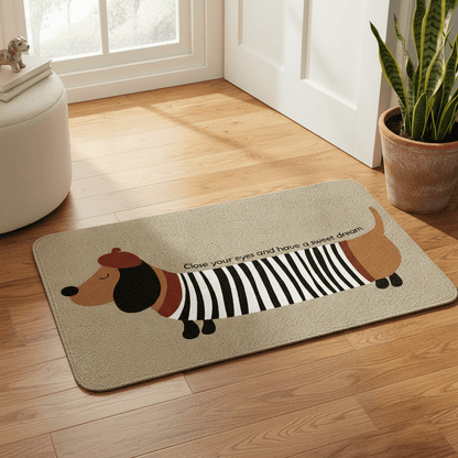 Tapis d'entrée rayé à motif teckel