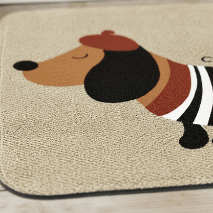 Tapis d'entrée rayé à motif teckel