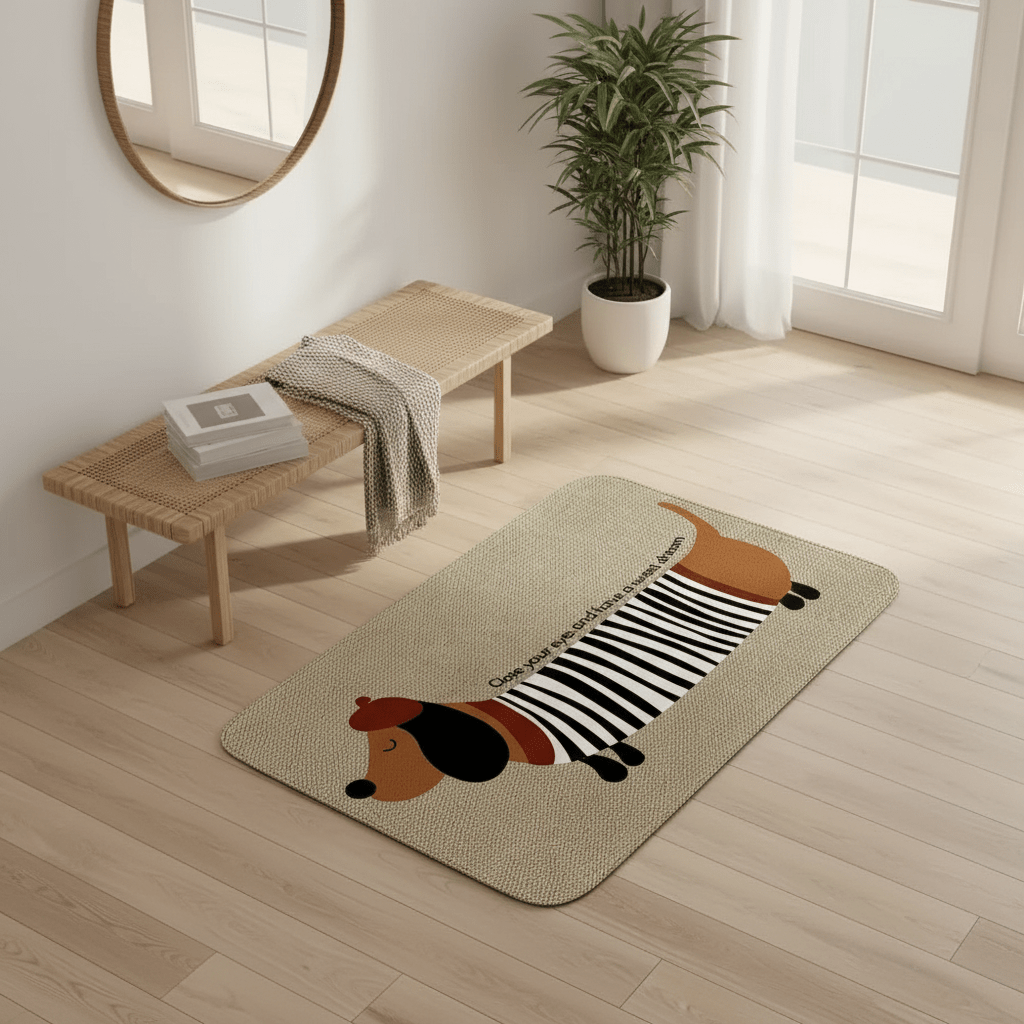 Tapis d'entrée rayé à motif teckel