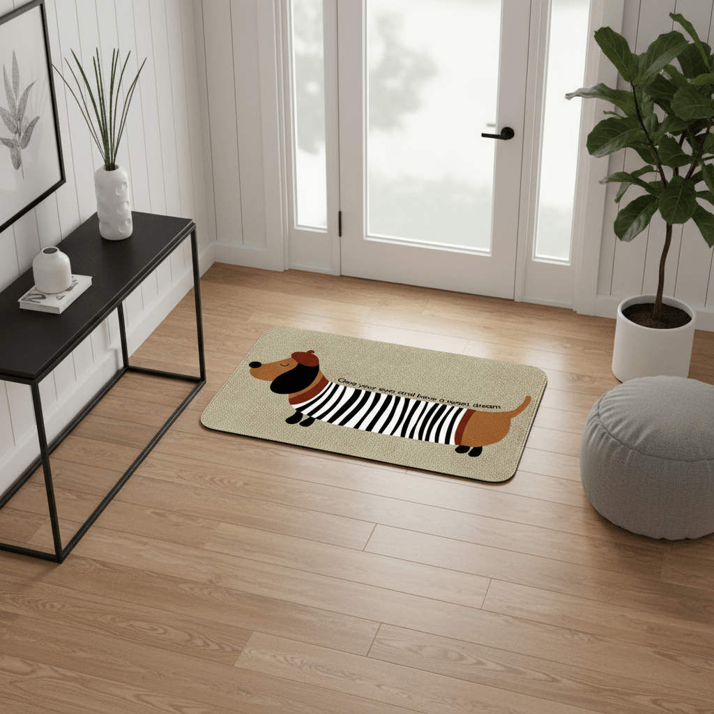 Tapis d'entrée rayé à motif teckel