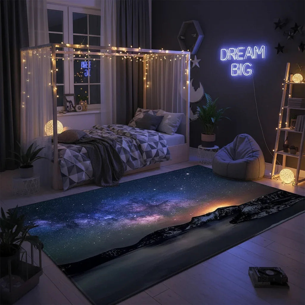 Tapis enfant paysage étoilé - Élégance nocturne pour la chambre d'enfant