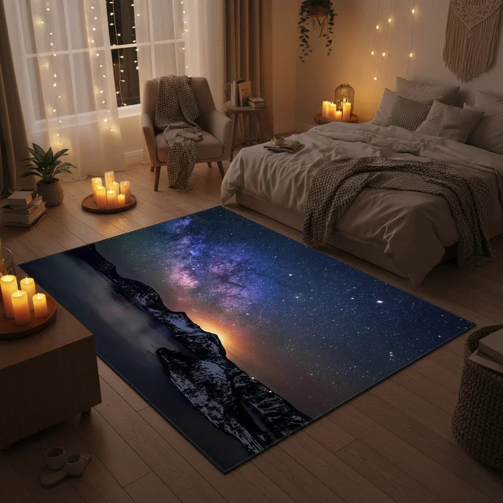 Tapis enfant paysage étoilé - Élégance nocturne pour la chambre d'enfant