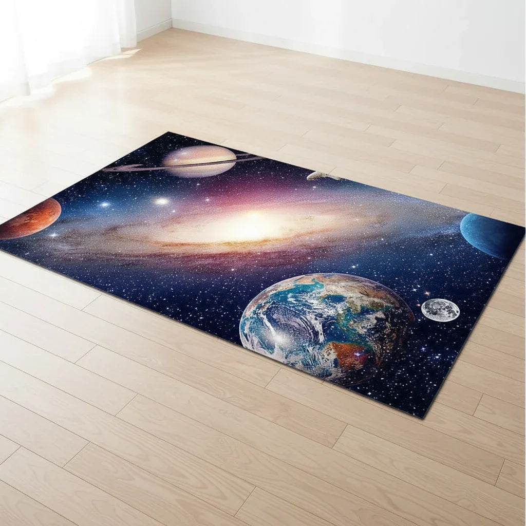 Tapis enfant planètes galaxie pour une chambre d'éveil magique Bleu / 40x60cm