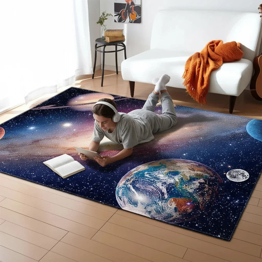 Tapis enfant planètes galaxie pour une chambre d'éveil magique
