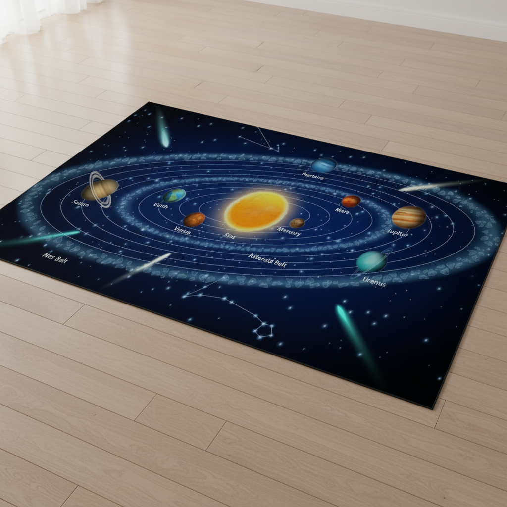 Tapis enfant système solaire 3D pour une chambre ludique et éducative