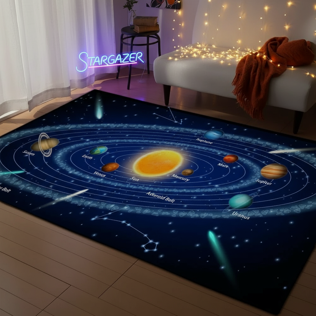 Tapis enfant système solaire 3D pour une chambre ludique et éducative