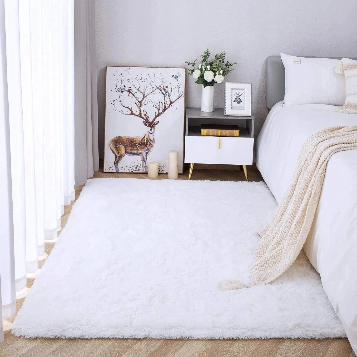Ma boutique Blanc / 160cmx200cm Tapis épais et moelleux Shaggy Blanc