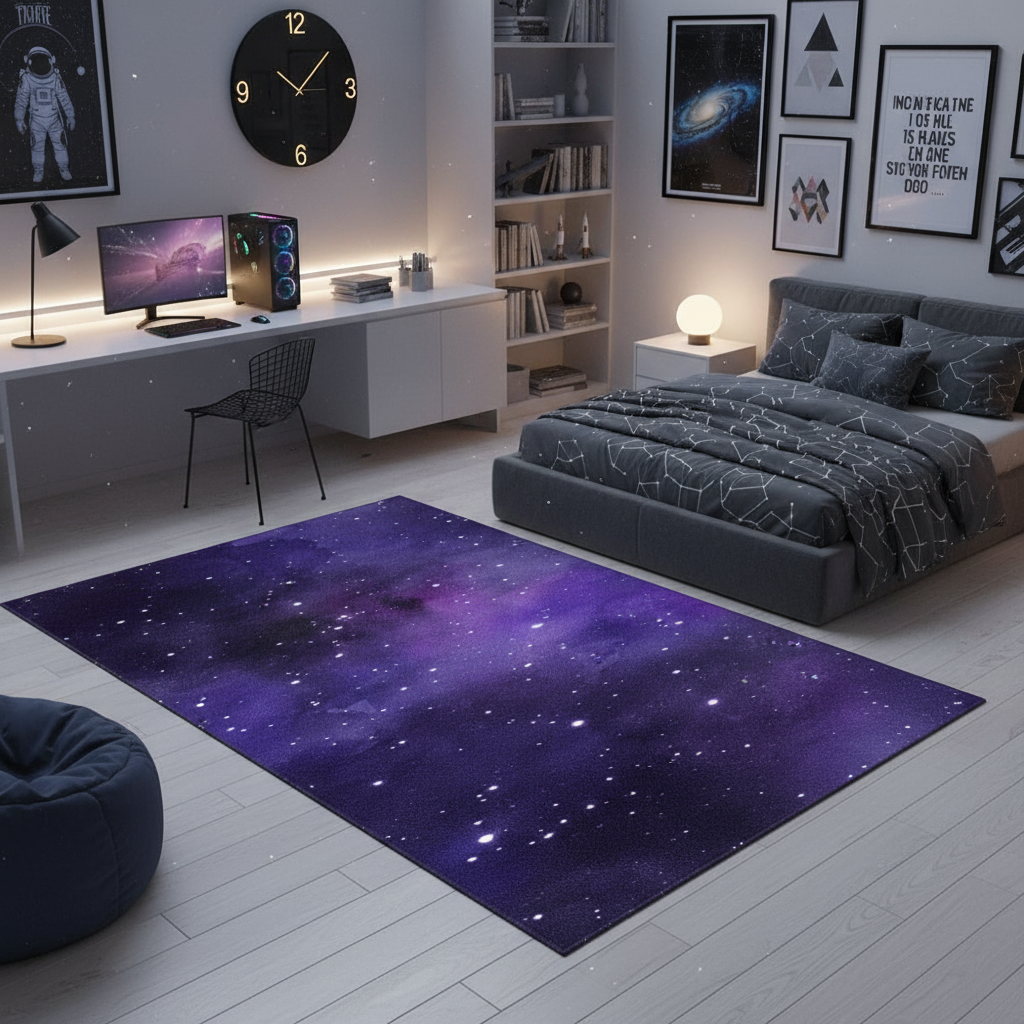 Tapis étoilé pour chambre d'enfant Intersidérale - Créez un Univers Magique pour Votre Petit Astronaute Violet / 40x60cm