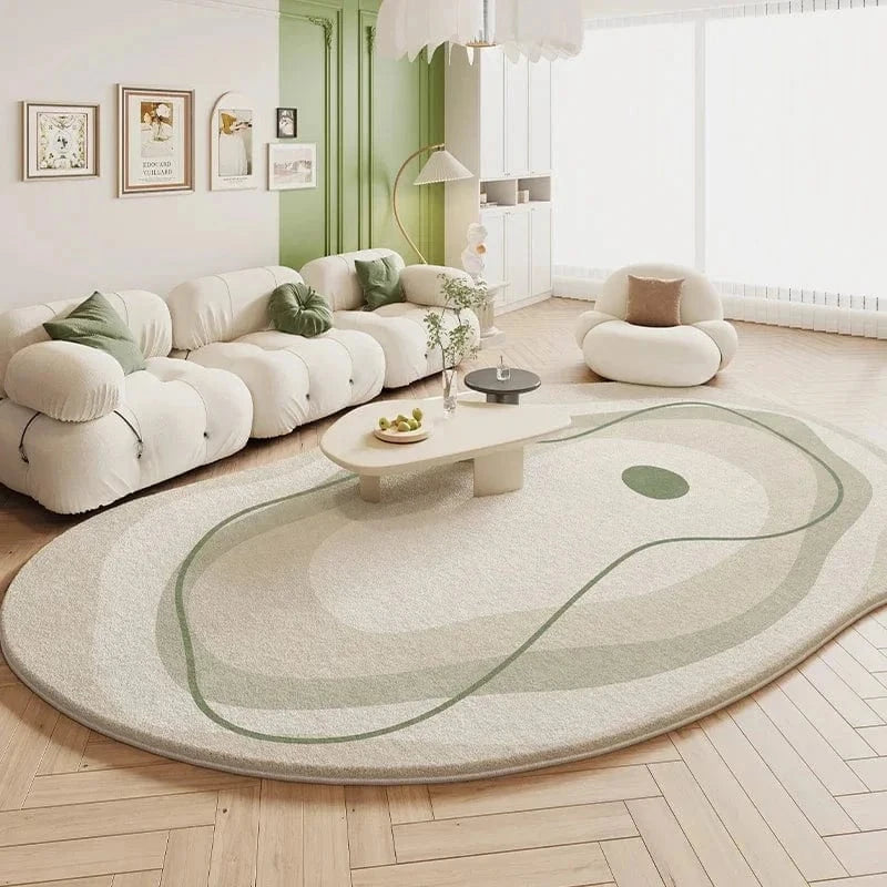 Ma boutique Beige / 80x120cm Tapis forme irrégulière de salon Beige contour vert