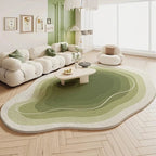 Ma boutique Vert / 80x120cm Tapis forme irrégulière de salon Vert contour beige