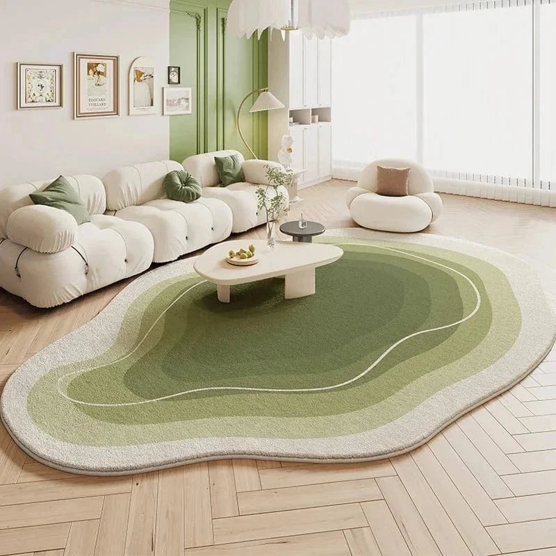 Ma boutique Vert / 80x120cm Tapis forme irrégulière de salon Vert contour beige