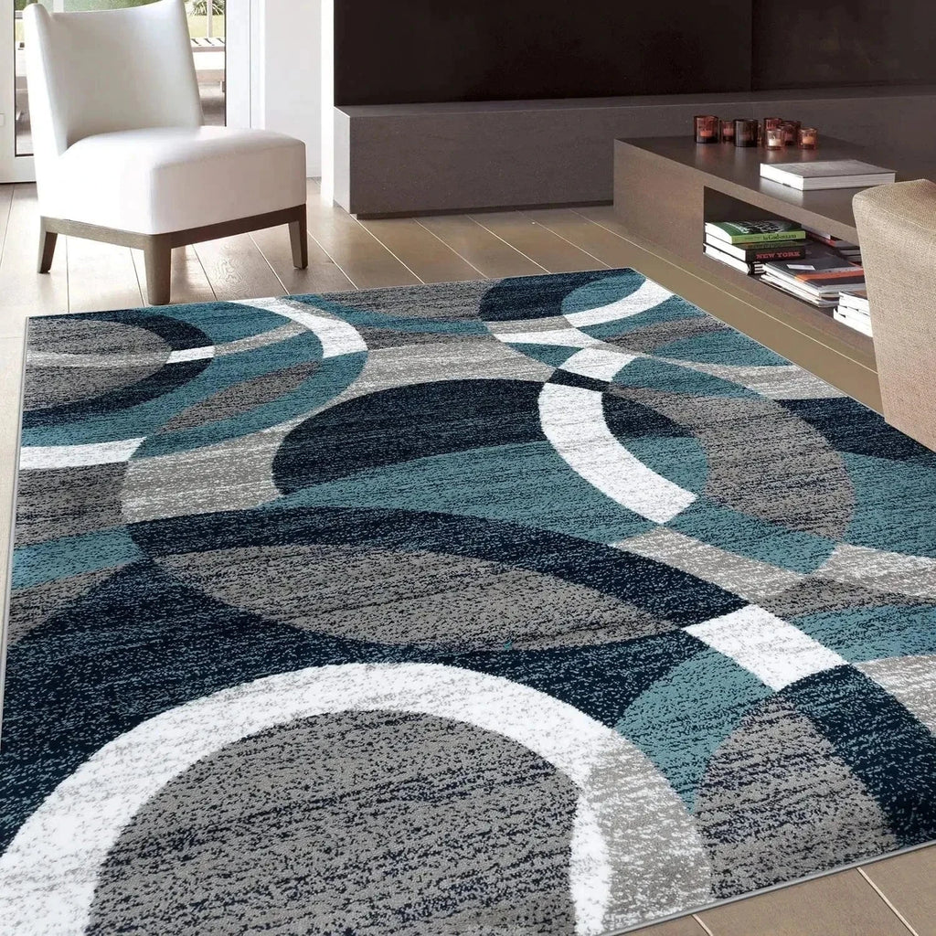 Cosysol Bleu / 40x60cm 16x24inch Tapis géométrique nordique cercle Bleu Blanc Gris