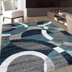 Cosysol Bleu / 40x60cm 16x24inch Tapis géométrique nordique cercle Bleu Blanc Gris