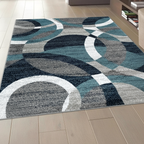 Tapis géométrique nordique cercle bleu blanc gris - Élégance et style contemporain