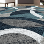 Tapis géométrique nordique cercle bleu blanc gris - Élégance et style contemporain