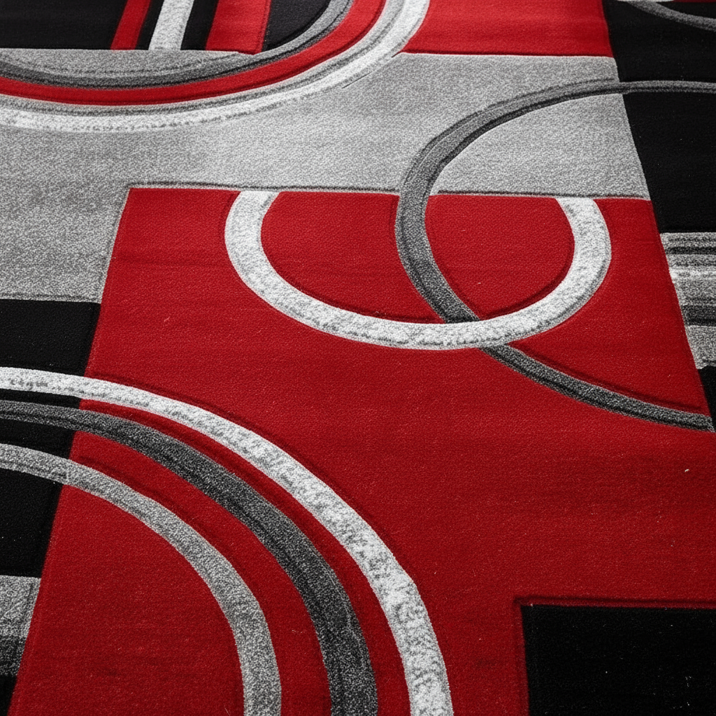 Tapis géométrique nordique rouge apaisant pour un intérieur moderne et chaleureux