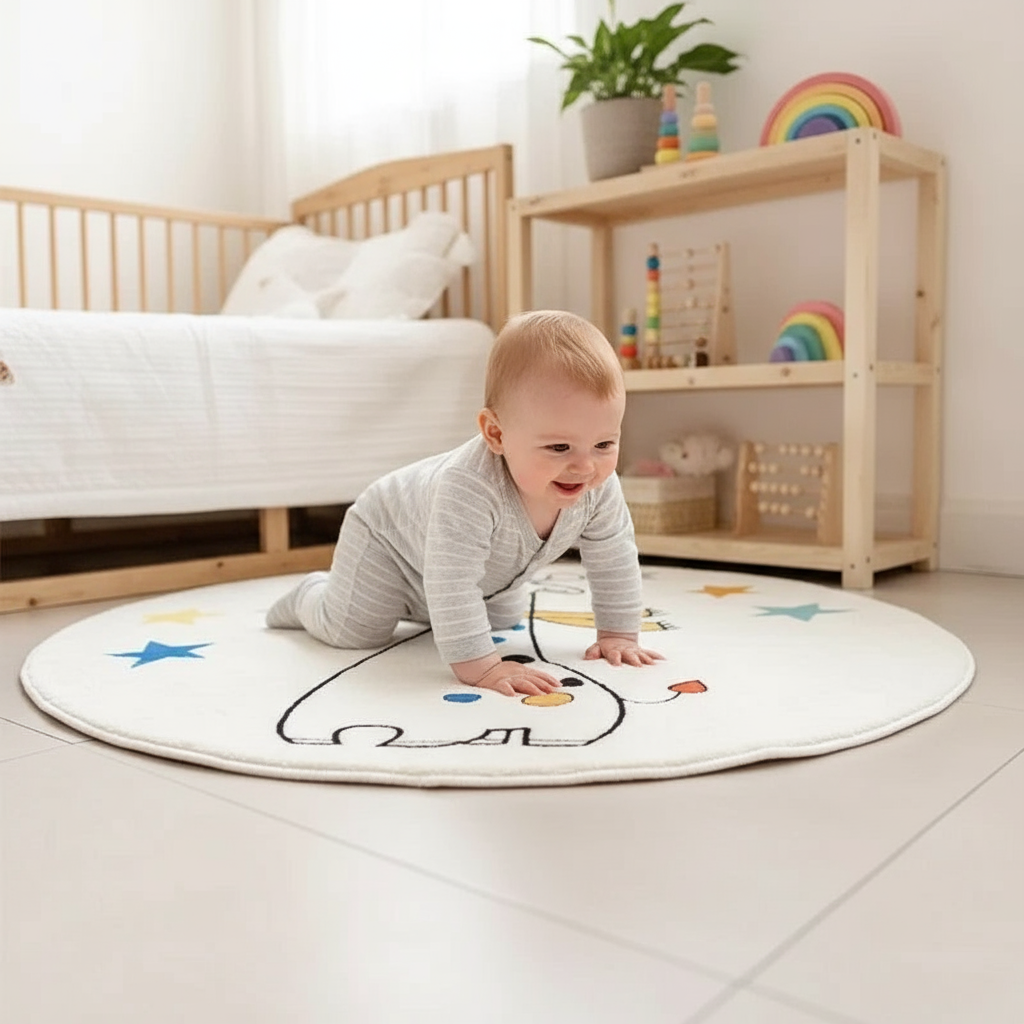 Tapis girafe chambre bébé rond pour un univers tendre et ludique