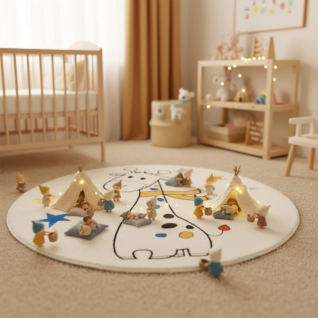Tapis girafe chambre bébé rond pour un univers tendre et ludique