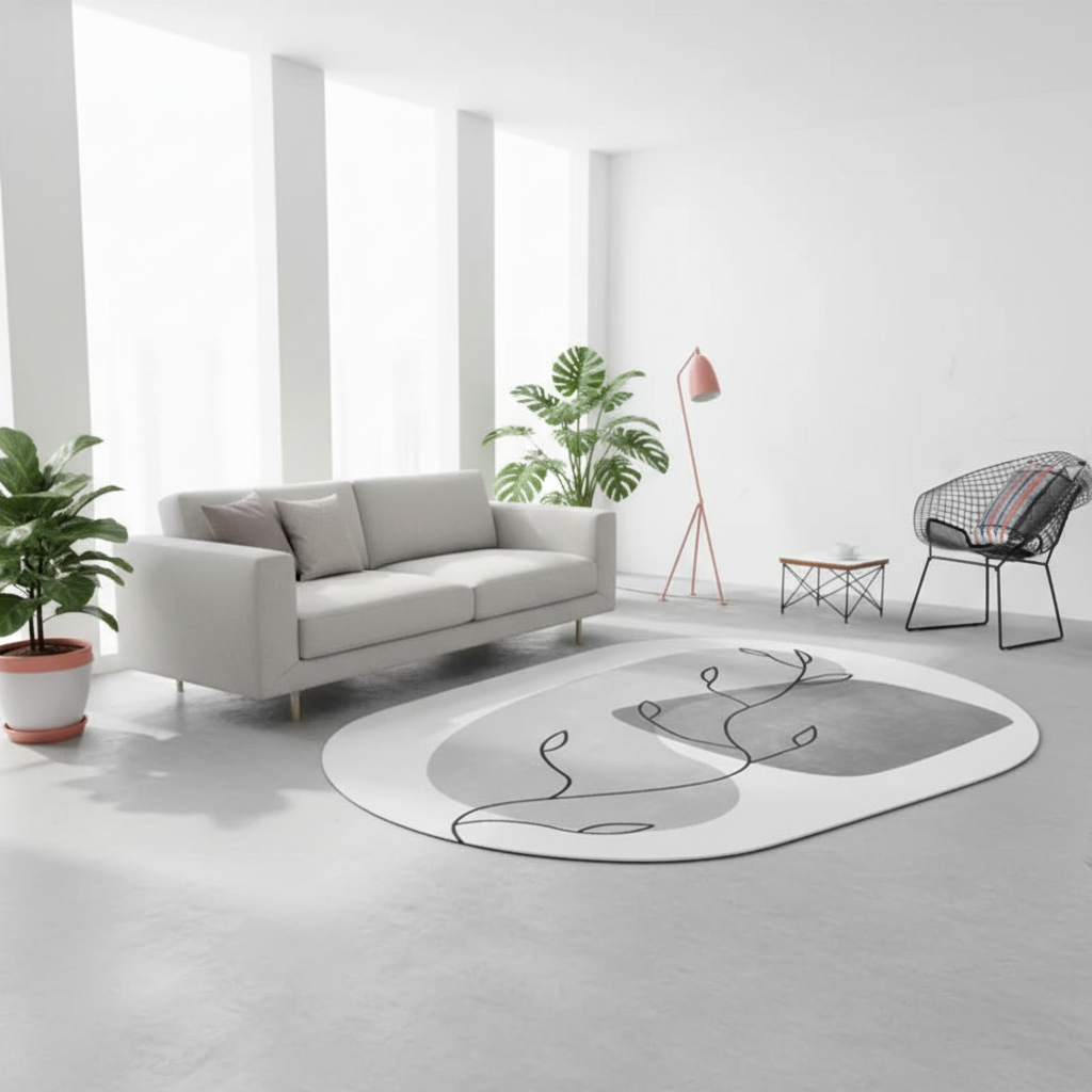 Tapis gris artistique salon moderne éclairé