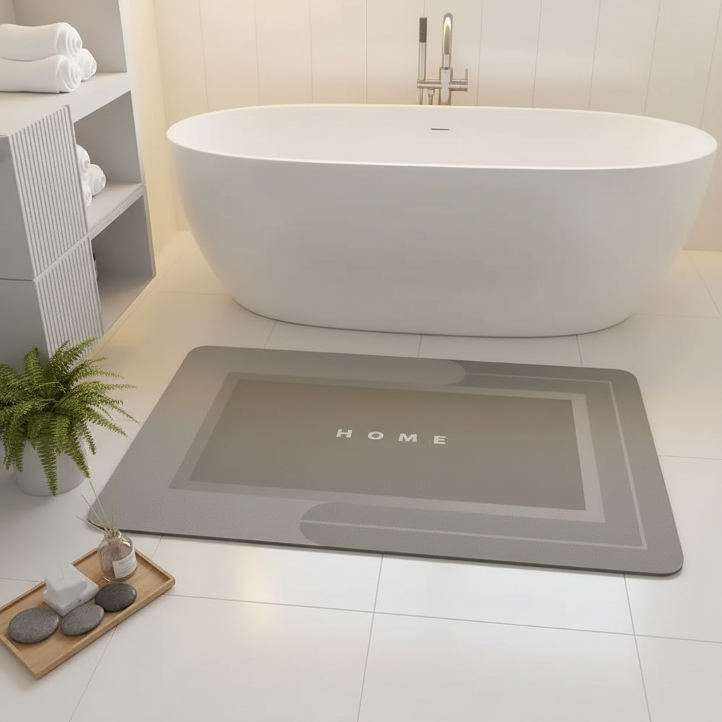 Tapis gris baignoire îlot