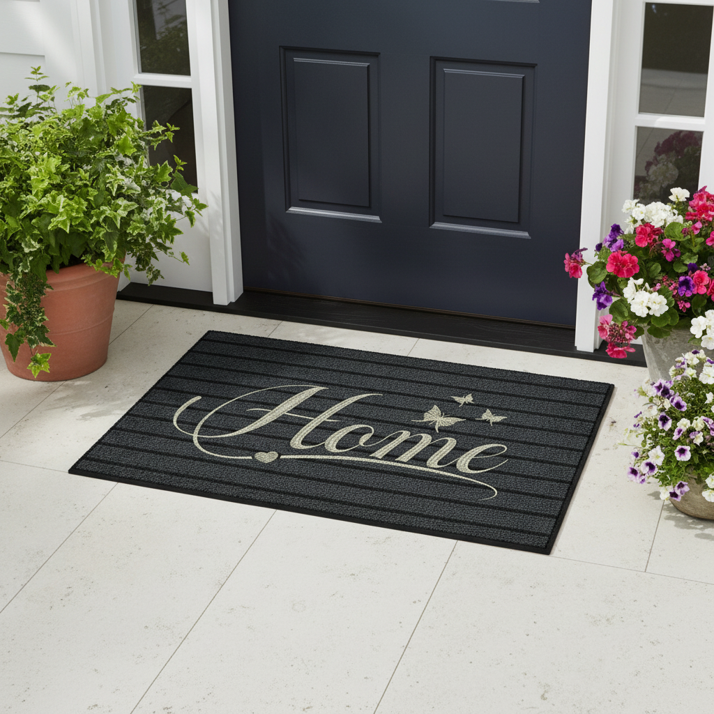 Tapis Home devant une porte extérieure