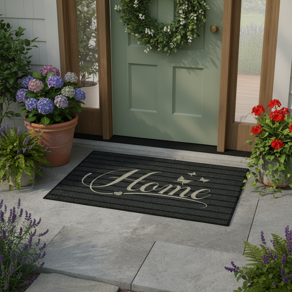 Tapis Home sur un porche avec plantes