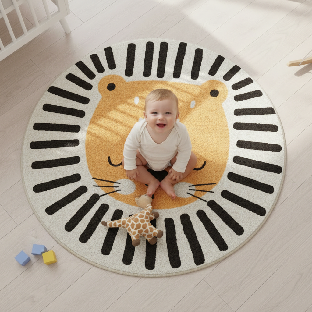 Tapis lion - bébé assis