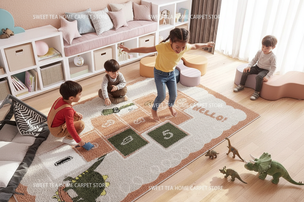 Tapis marelle Dinosaure - Plusieurs enfants sans texte