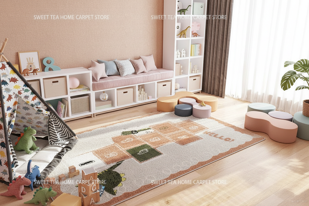 Tapis marelle Dinosaure - Salle de jeu décorée