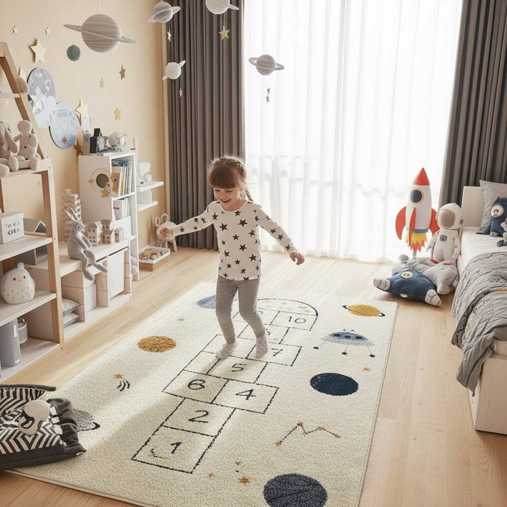 Tapis marelle espace - enfant qui saute