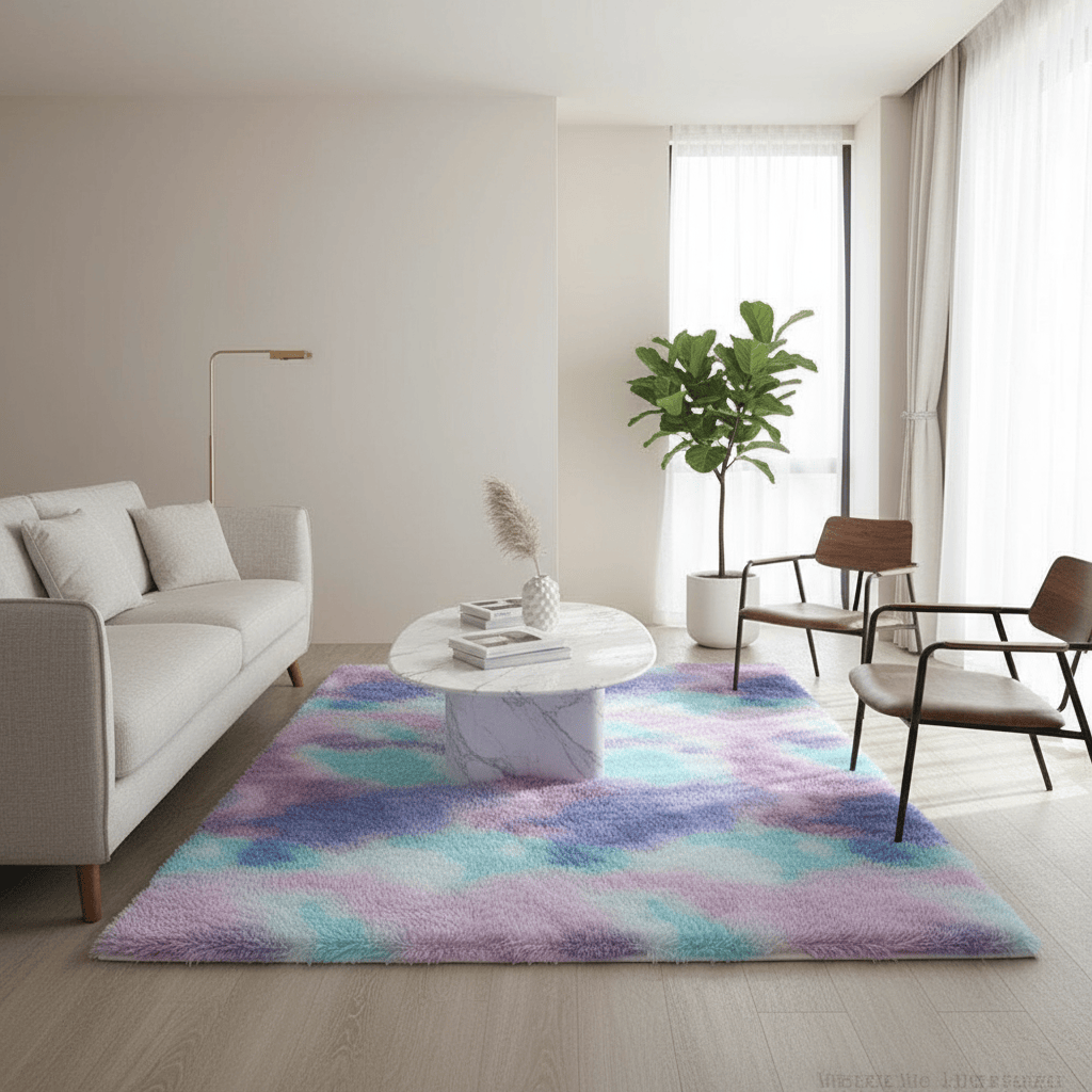 Tapis moelleux arc-en-ciel violet pour un intérieur confortable et stylé