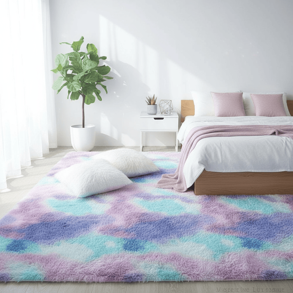 Tapis moelleux arc-en-ciel violet pour un intérieur confortable et stylé