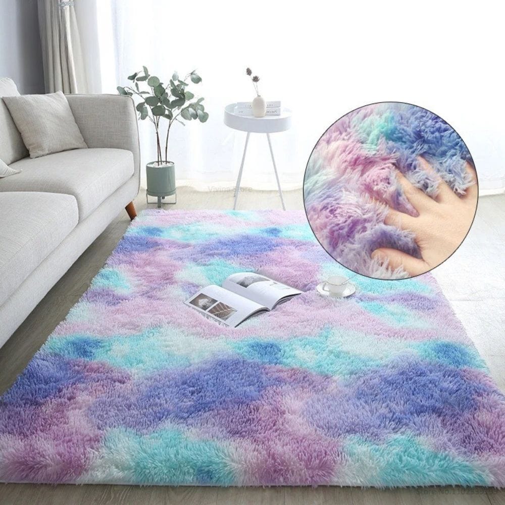 Tapis moelleux arc-en-ciel violet pour un intérieur confortable et stylé