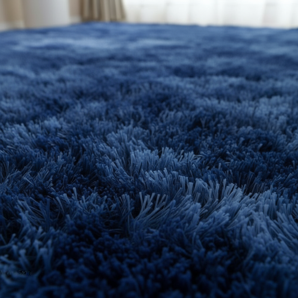 Tapis moelleux Shaggy Bleu Marine - survol