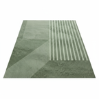 Tapis nordique rayé vert pour chambre style scandinave à rayures irrégulières