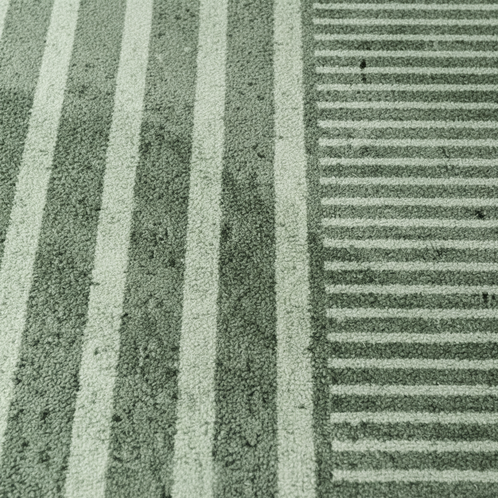 Tapis nordique rayé vert pour chambre style scandinave à rayures irrégulières