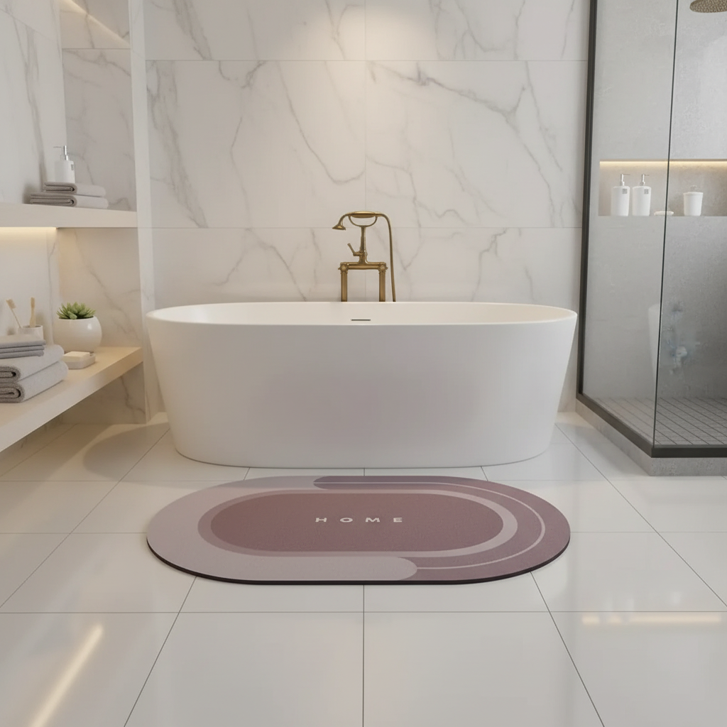 Tapis ovale rose baignoire îlot