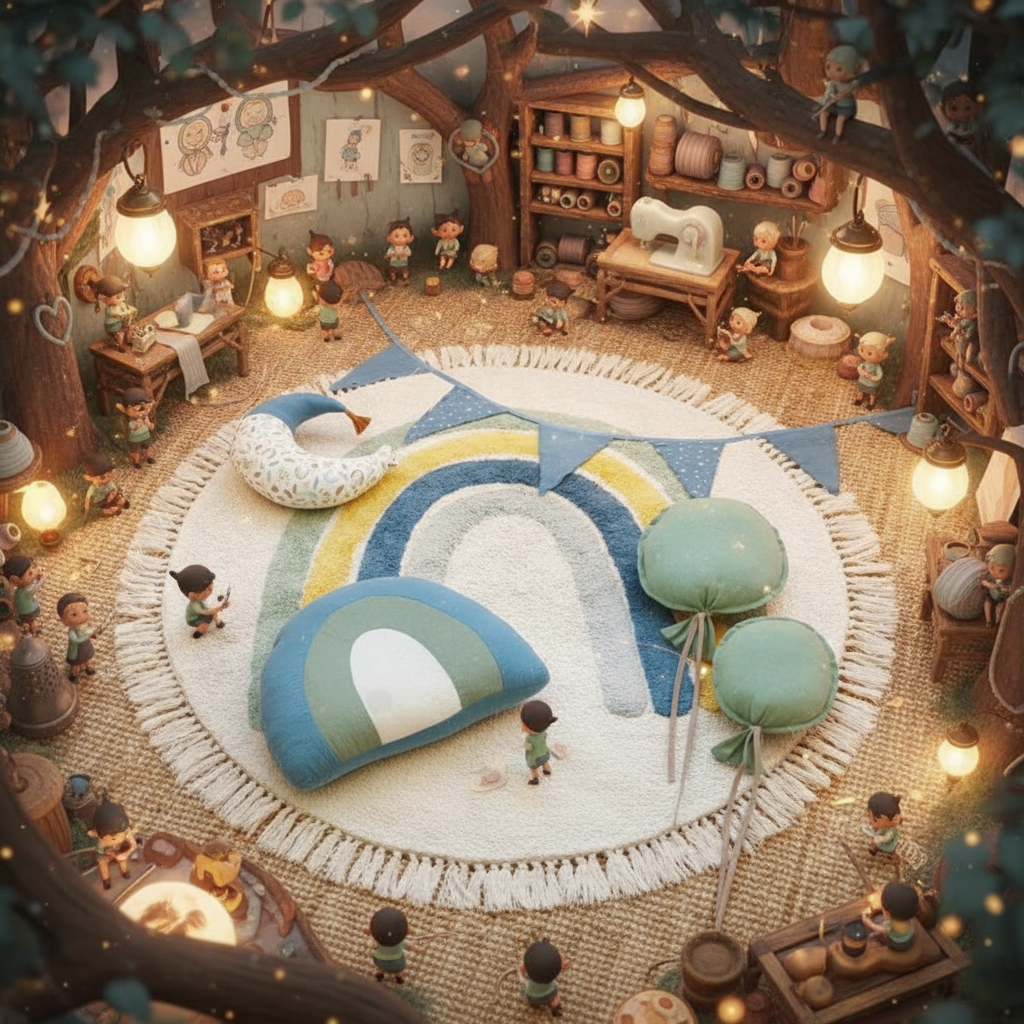 Tapis Rond Bébé Arc-En-Ciel Bleu pour la Chambre