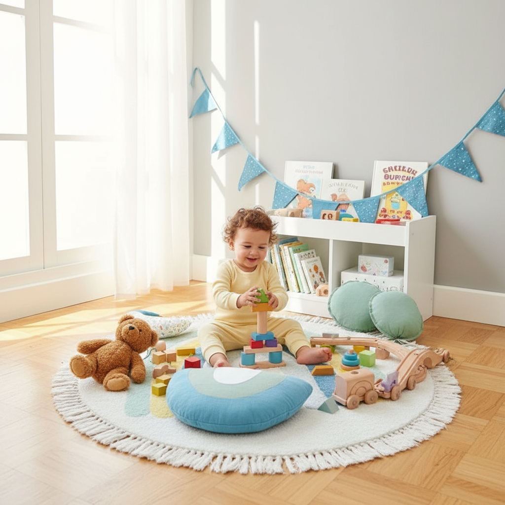 Tapis Rond Bébé Arc-En-Ciel Bleu pour la Chambre