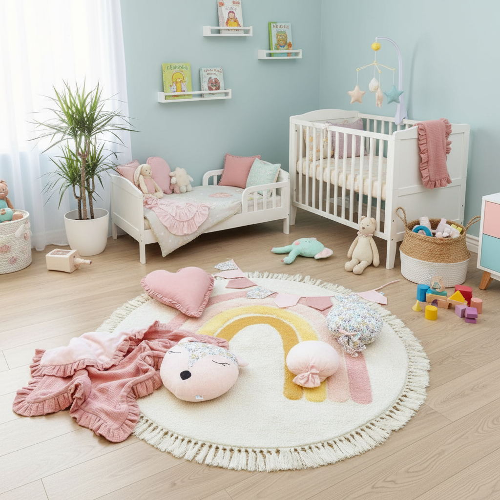 Tapis rond bébé arc-en-ciel mignon pour une chambre douce